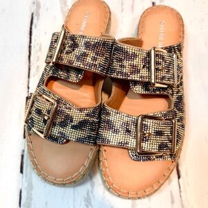 Gianni Bini Rhinestone Leopard Print Tylla Sandals